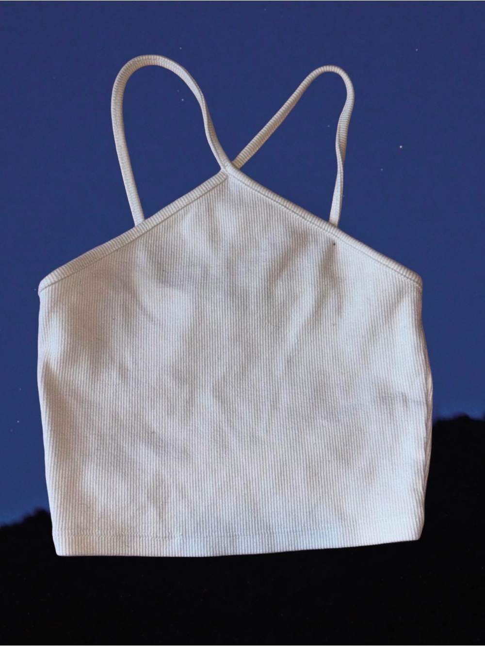 Zara Cream Ribbed Halter Crop Top